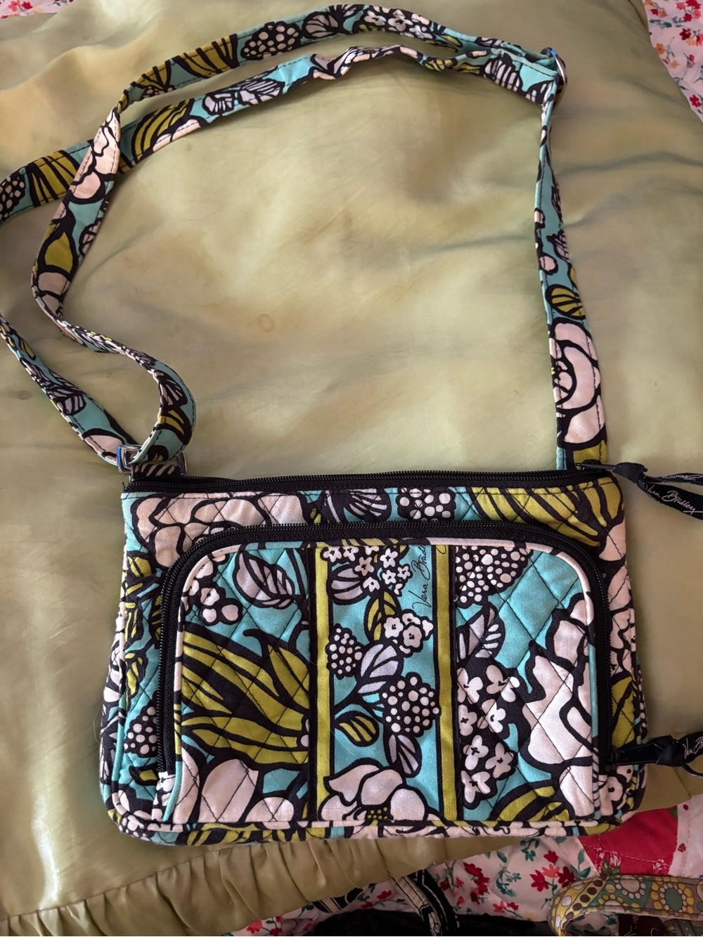 Vera Bradley Quilted Floral Crossbody in Aqua, White & Green